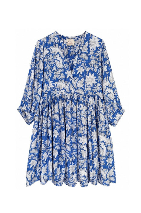 Dress long sleeve short cotton blue/white/multicolor - One Size
