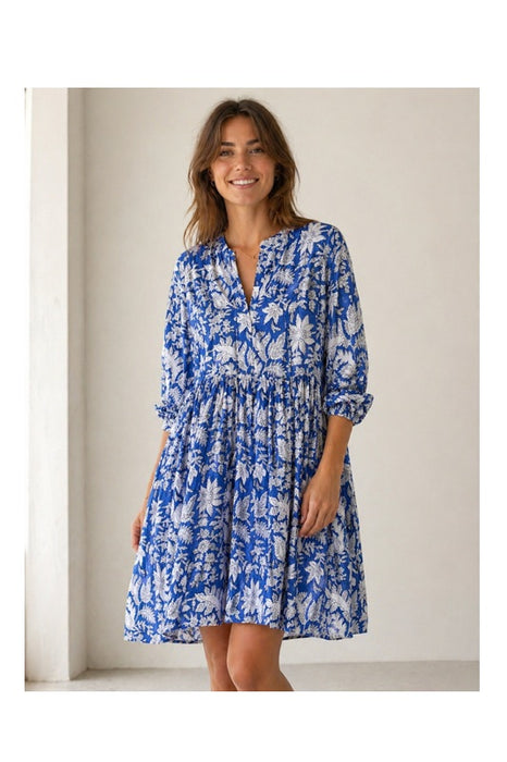 Dress long sleeve short cotton blue/white/multicolor - One Size