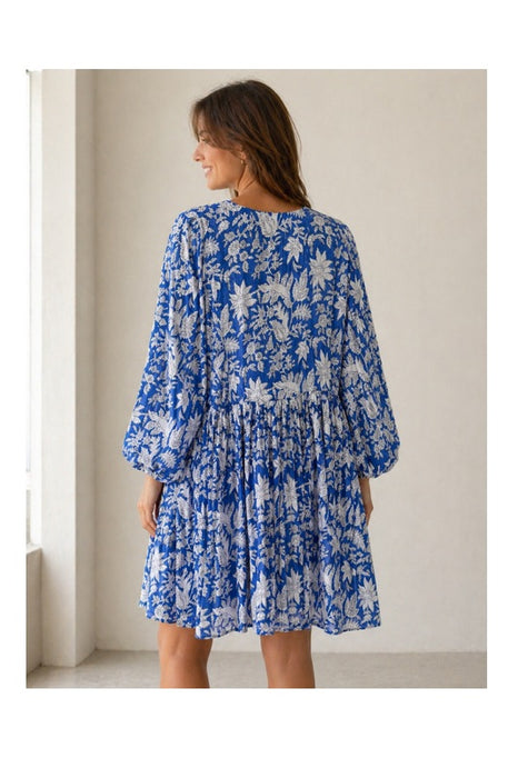 Dress long sleeve short cotton blue/white/multicolor - One Size