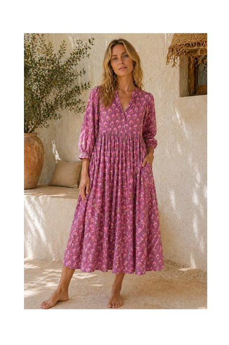 Kleid lang Baumwolle altrosa/beige/multicolor - One Size