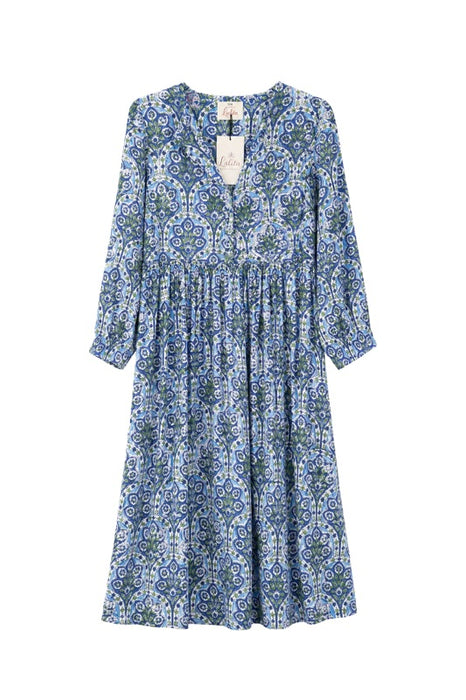 Kleid lang Baumwolle blau/grün/weiss/multicolor - One Size