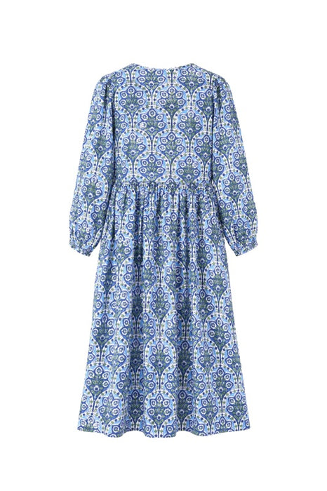Kleid lang Baumwolle blau/grün/weiss/multicolor - One Size