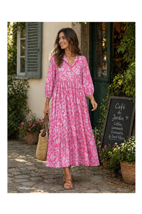 Dress long cotton pink/beige/multicolor - One Size