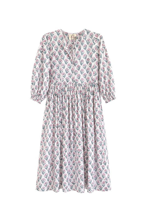 Dress long cotton white/pink/petrol/multicolor - One Size