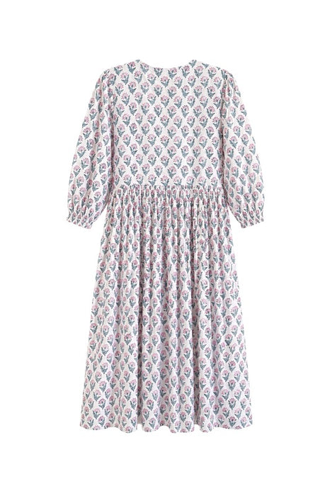 Dress long cotton white/pink/petrol/multicolor - One Size