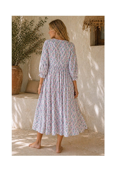 Dress long cotton white/pink/petrol/multicolor - One Size