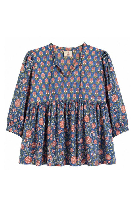 Bluse Baumwolle weit blau/orange/grün/multicolor - One Size