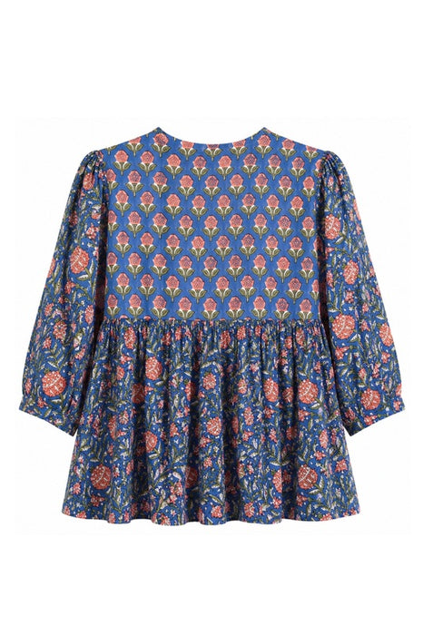 Bluse Baumwolle weit blau/orange/grün/multicolor - One Size