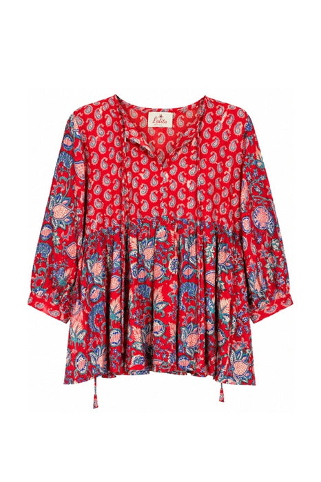 Bluse Baumwolle weit rot/blau/beige/multicolor - One Size