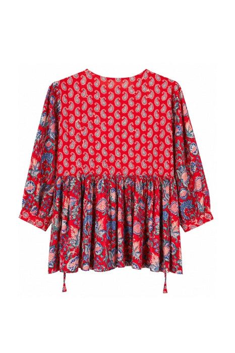 Bluse Baumwolle weit rot/blau/beige/multicolor - One Size