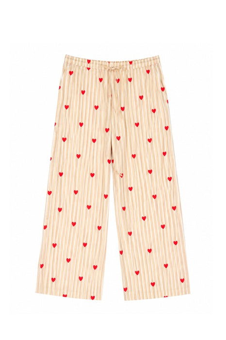 Hose Baumwolle weiss/beige/rot mit Herzen - One Size