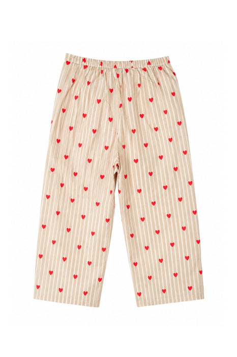 Hose Baumwolle weiss/beige/rot mit Herzen - One Size