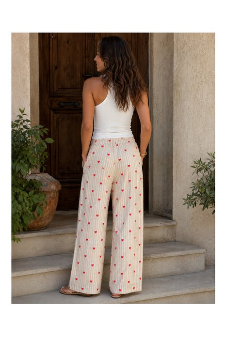 Hose Baumwolle weiss/beige/rot mit Herzen - One Size