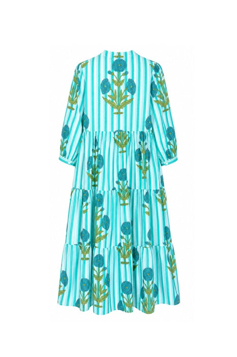 Cotton Striped Floral Maxi Dress Green/White/Multicolor - One Size