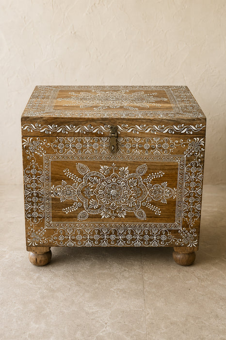 Truhe Mangoholz bemalt 46.25x38.75x41.25cm