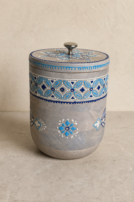 Dekobox Mangoholz rund blau bemalt 17.5x24cm