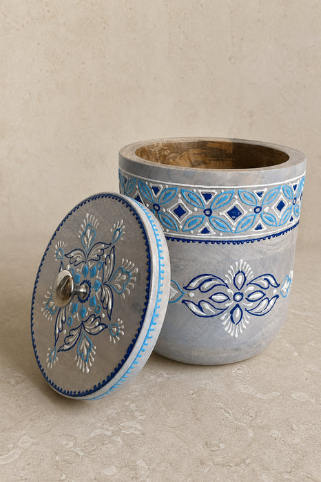 Dekobox Mangoholz rund blau bemalt 17.5x24cm