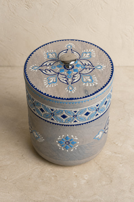 Dekobox Mangoholz rund blau bemalt 17.5x24cm