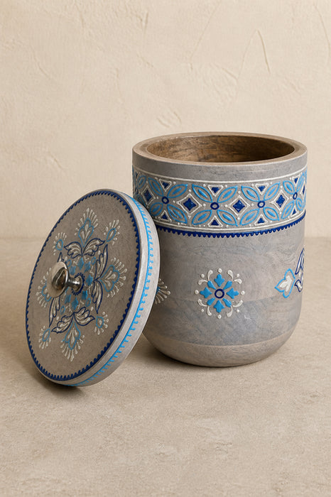 Dekobox Mangoholz rund blau bemalt 17.5x24cm