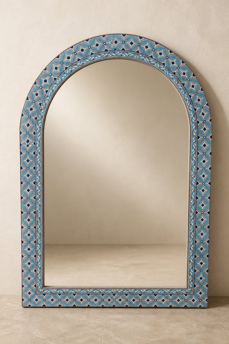 Spiegel Mangoholz blau bemalt 71.5x103.75x2.5cm