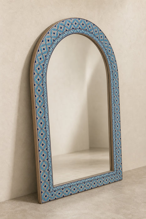 Spiegel Mangoholz blau bemalt 71.5x103.75x2.5cm
