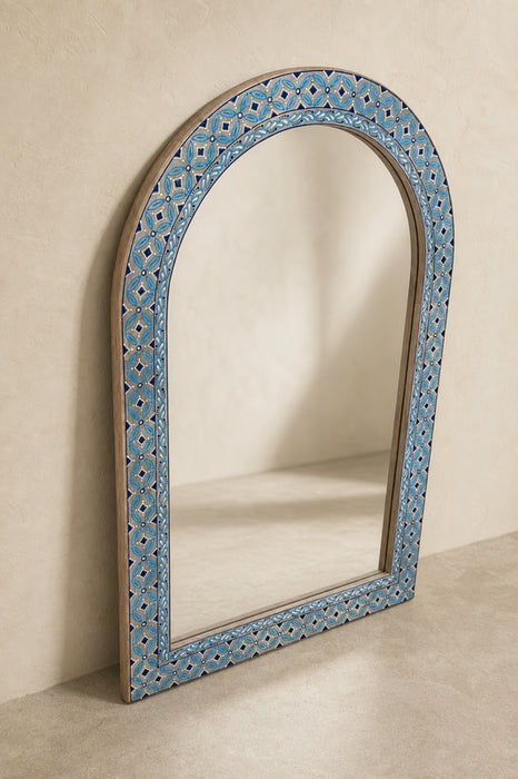Spiegel Mangoholz blau bemalt 71.5x103.75x2.5cm