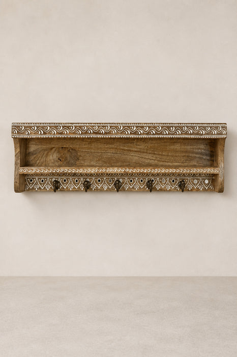 Garderobe Mangoholz weiss bemalt mit Haken 62.5x12.5x17.5cm