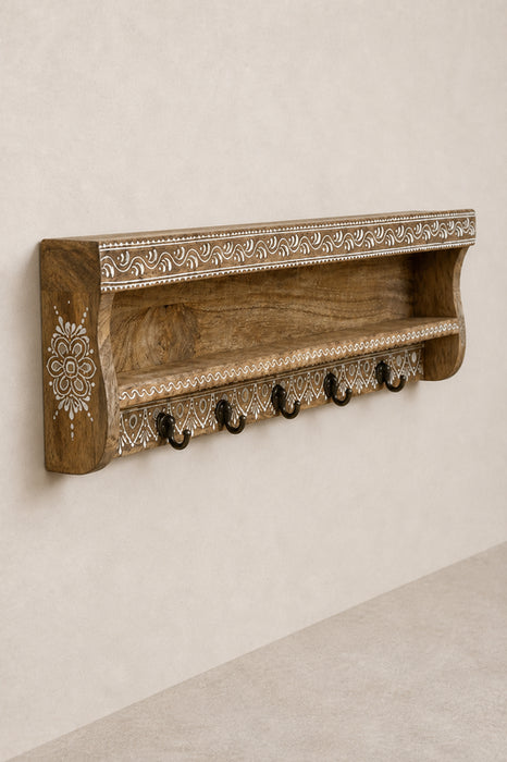Garderobe Mangoholz weiss bemalt mit Haken 62.5x12.5x17.5cm