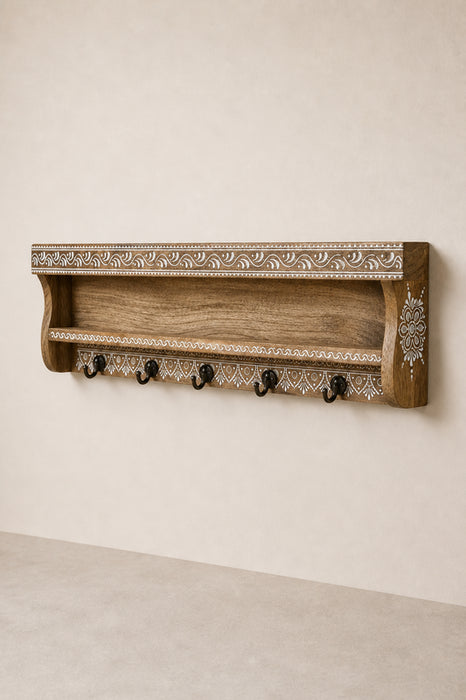 Garderobe Mangoholz weiss bemalt mit Haken 62.5x12.5x17.5cm