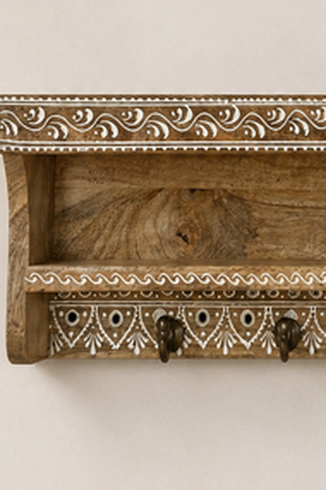 Garderobe Mangoholz weiss bemalt mit Haken 62.5x12.5x17.5cm