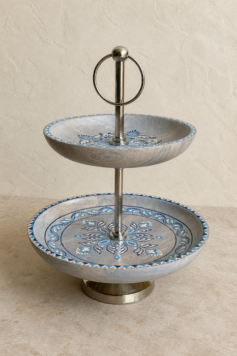 Etagère 2-stufig blau bemalt rund 29.5x3.75cm
