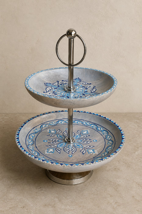 Etagère 2-stufig blau bemalt rund 29.5x3.75cm