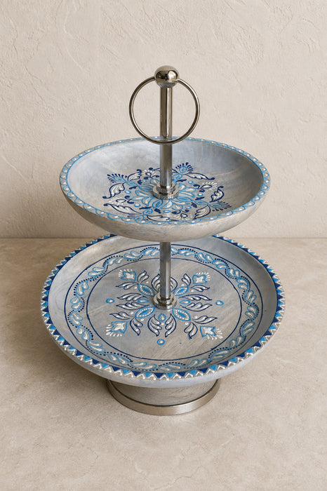 Etagère 2-stufig blau bemalt rund 29.5x3.75cm