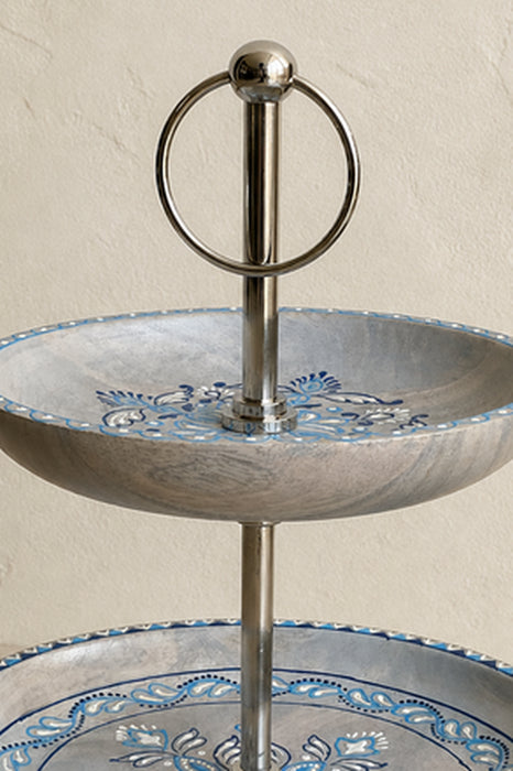 Etagère 2-stufig blau bemalt rund 29.5x3.75cm