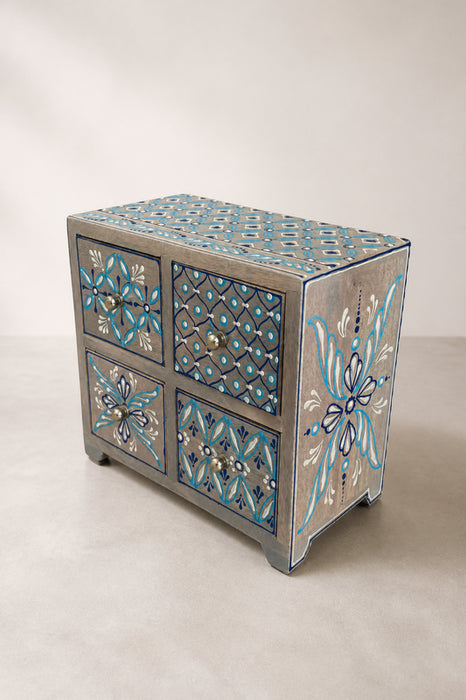 Dekokommode Mangoholz blau bemalt 4 Schubladen 23x12x20cm