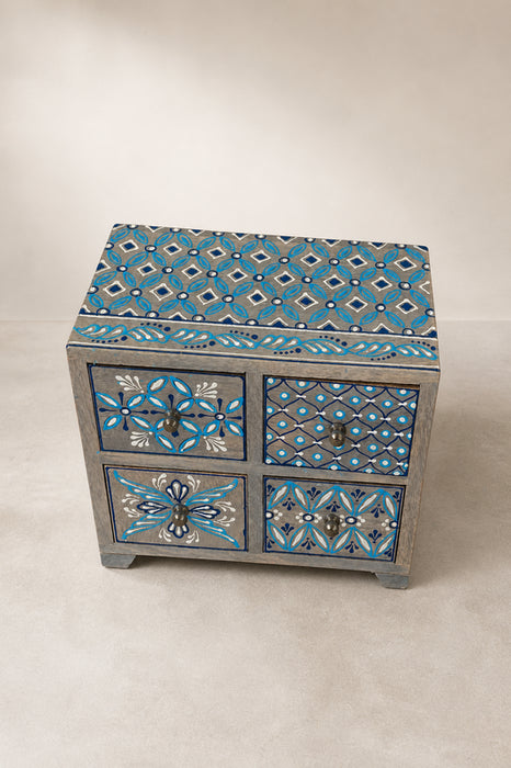 Dekokommode Mangoholz blau bemalt 4 Schubladen 23x12x20cm