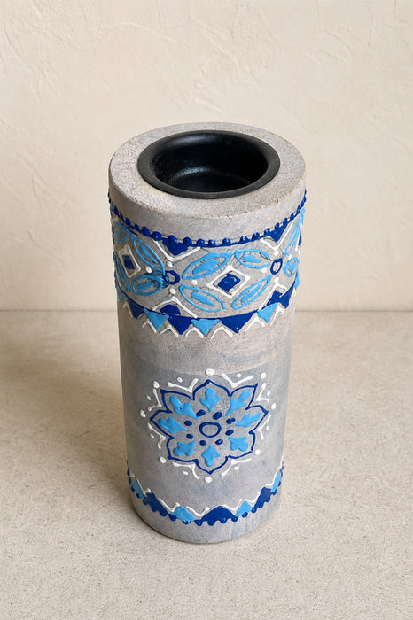 Kerzenständer Mangoholz gross blau bemalt 7x17.5cm