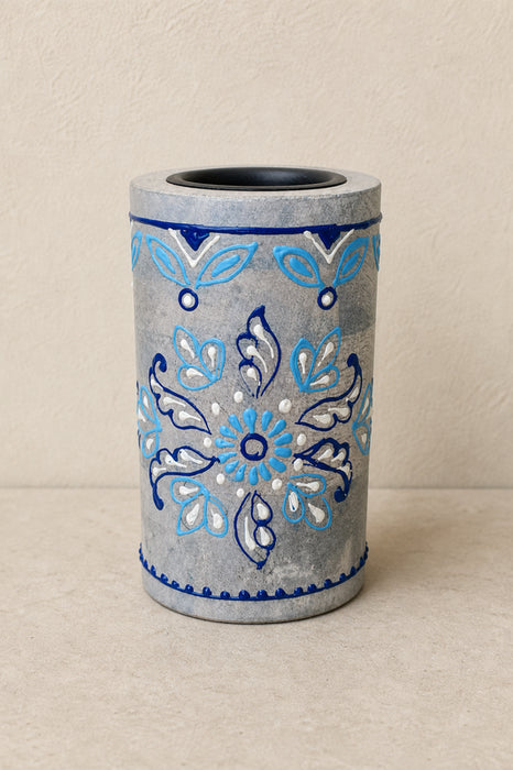 Kerzenständer Mangoholz klein blau bemalt 7x12.5cm