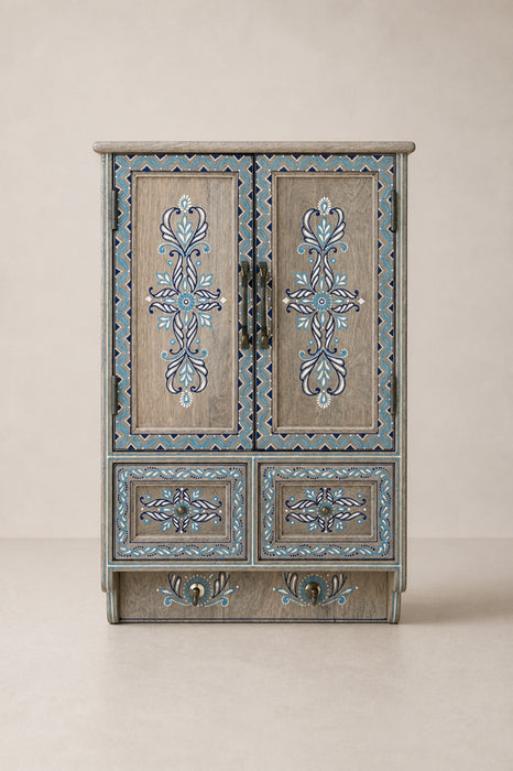 Étagère murale en bois de manguier peinte en bleu 43x66.25x15.5cm
