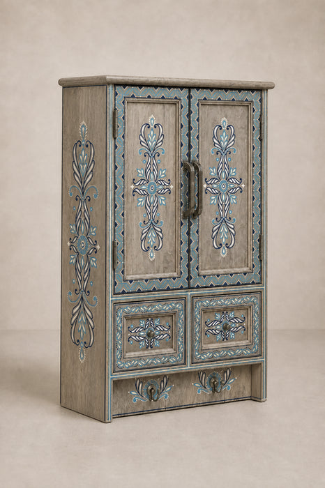 Étagère murale en bois de manguier peinte en bleu 43x66.25x15.5cm
