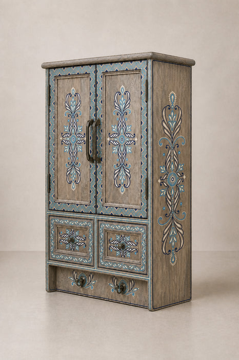 Étagère murale en bois de manguier peinte en bleu 43x66.25x15.5cm