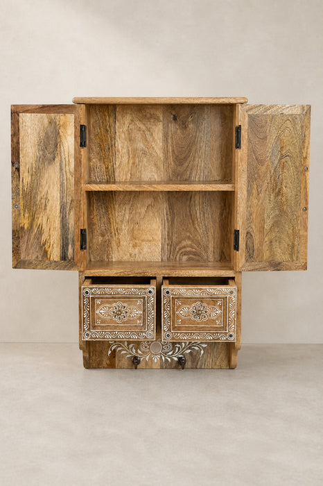 Wandregal Mangoholz weiss bemalt 43x66.25x15.5cm