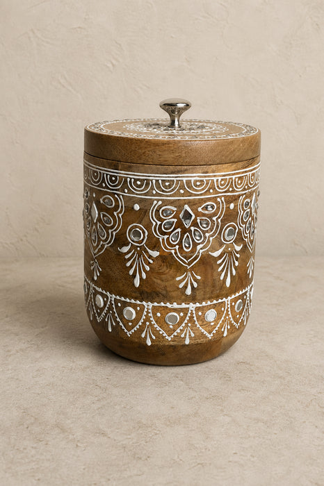 Dekobox Mangoholz rund weiss bemalt 17.5x24cm