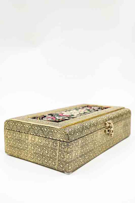 Shagun Box goldfarben mit Stickereien multicolor 25x15x6cm