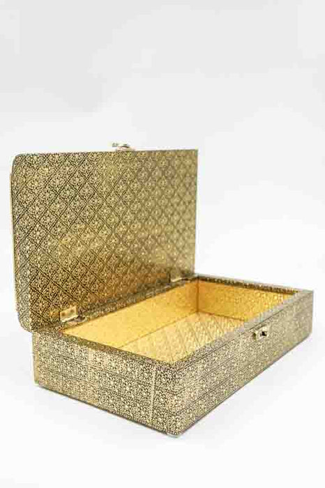 Shagun Box goldfarben mit Stickereien multicolor 25x15x6cm