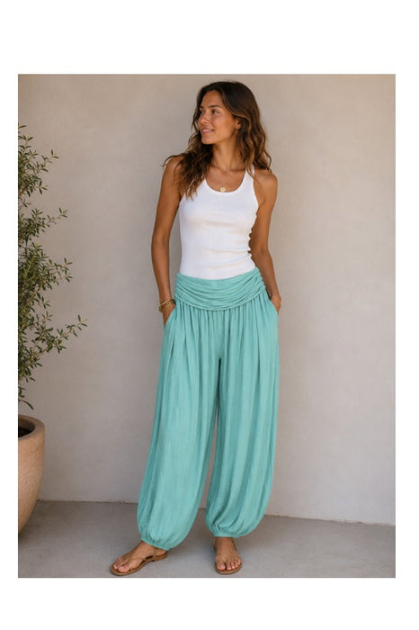 Pantalon sarouel viscose sauge - Taille unique