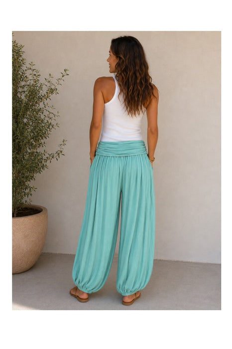 Pantalon sarouel viscose sauge - Taille unique