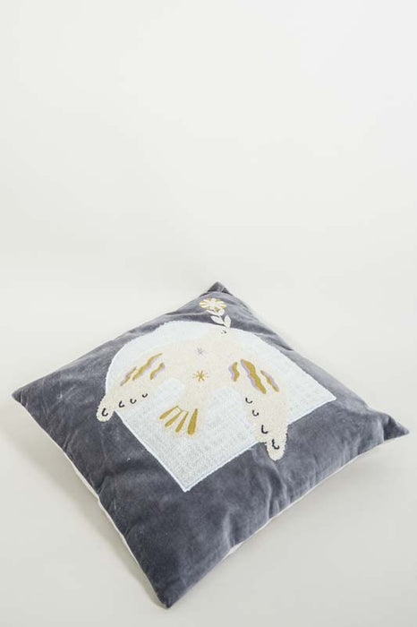 Decorative cushion blue cotton velvet with dove of peace 45x45cm