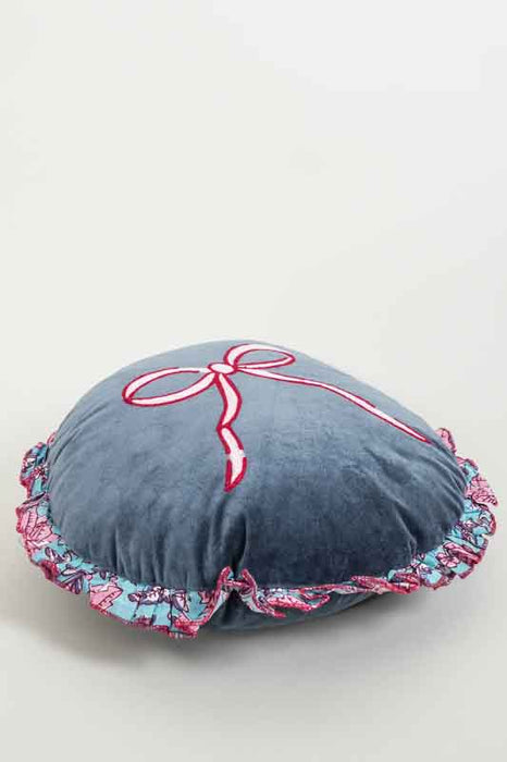 Decorative cushion cotton velvet round blue with loop 35cm