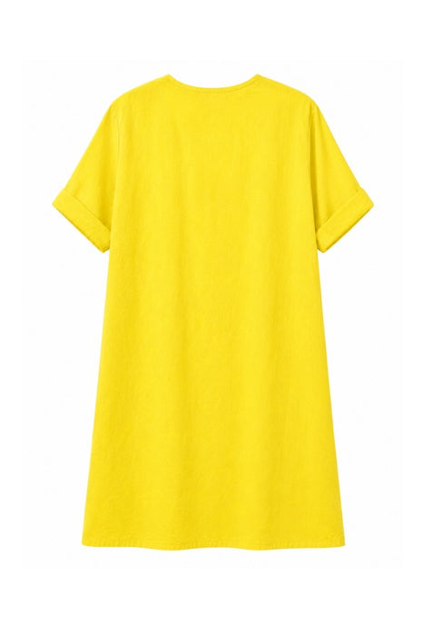 Leinenkleid 3/4 Ärmel zitronengelb - One Size